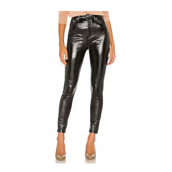 Free People Pants - Free People Phoenix coated pants 26 black shiny high rise button fly mob wife